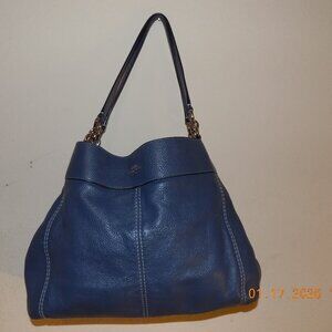 Coach Dark Blue Pebbled Leather Large Lexy Bag